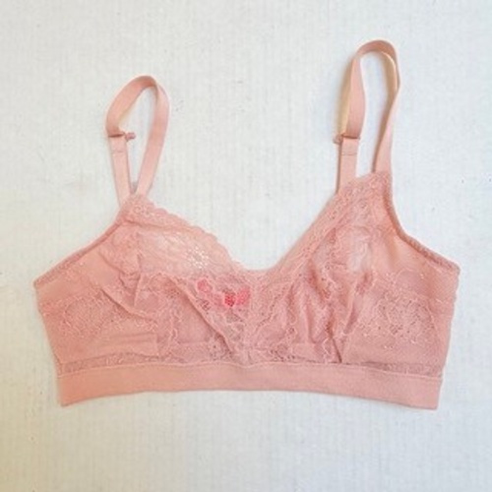 Spanx Lace Bralette Blush Pink Floral Sheer Wireless Adjustable J Hook Small S/P